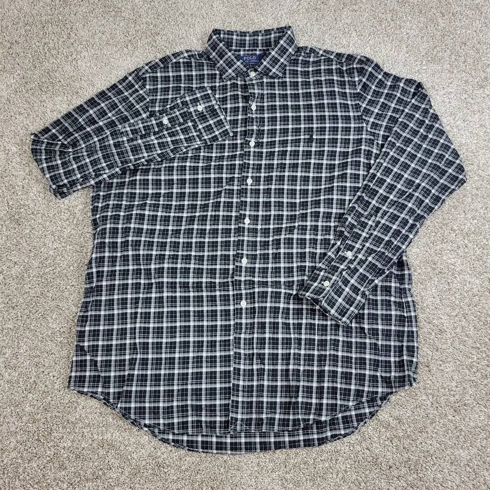 Polo Ralph Lauren Mens 2XL Black Plaid Pony Button Up Long Sleeve